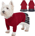 IECOii Girl Dog Sweater Dress - Cable Knit Dog Sweater for Small Dogs Girl - Red,Medium, Turtleneck Pullover Sweaters with Tartan Plaid Skirt, Adorable Warm Dog Knitted Dress for Christmas