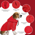 ASENKU Cozy Dog Hoodie，Soft Sweater with Adjustable Hood, Back Pocket and Leash Access Hole，Warm Reflective Sweatshirt for Cold Weather（Red，XS