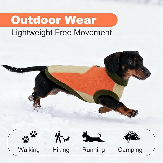 Warm Dog Fleece Sweater, Warm & Soft Vest for Walking,Running,Camping,Hunting,Stretchy & Lightweight, Cold Weather Coats with Leash Ring,Machine Washable,Orange,Size L