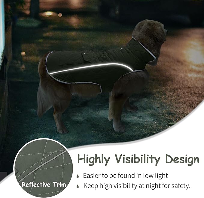 Malier Dog Winter Coat, Windproof Dog Cold Weather Coats with Real Pocket, Winter Extra Warm Pet Coat Fleece Jacket Reflective Clothes for Small Medium Large Dogs and Puppy (Green, Small)