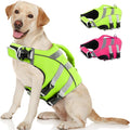 Kuoser Small Dog Life Jacket with Reflective Stripes, Adjustable High Visibility Dog Life Vest for Swimming & Boating, Green XS