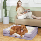 Comfort Expression Orthopedic Dog Bed for Small Dogs 20x14 Inch, Waterproof Supportive Egg Crate Foam Small Pet Bed with Removable Bolsters, Dog Couch with Washable Cover & Non-Slip Bottom, Purple