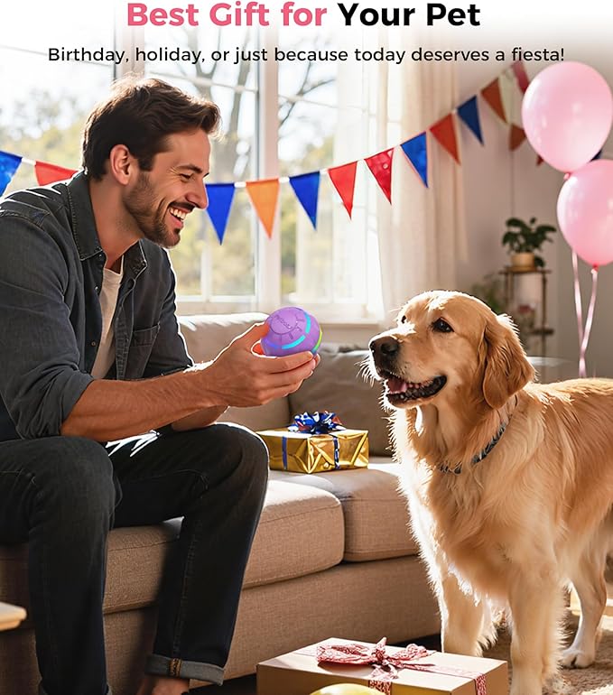 Petbobi Interactive Dog Toys – USB Rechargeable Automatic Rolling Ball with LED Light, Smart Bouncing Ball for Small Medium Pets to Exercise, Durable TPU Shell, Dog Toys to Keep Them Busy, Purple