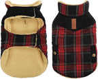 Queenmore Dog Winter Coat Warm Dog Jacket for Cold Weather, Quilting Puffer Plaid Coats for Small/Medium Dogs Waterproof,Girl/Boy Pet Christmas Coat,Pet Snowsuit with Leash Hole/Fleece Padding, L