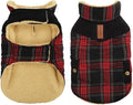 Queenmore Dog Winter Coat Warm Dog Jacket for Cold Weather, Quilting Puffer Plaid Coats for Small/Medium Dogs Waterproof,Girl/Boy Pet Christmas Coat,Pet Snowsuit with Leash Hole/Fleece Padding, XS