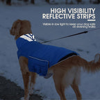 Kuoser Dog Coat Large, Cold Weather Reflective Waterproof Dogs Jacket with Warm Fleece Lining, Turtleneck Dog Winter Coat with Zipper, Doggy Snow Jacket Pet Coats for Small Medium Large Dogs, Blue 2XL