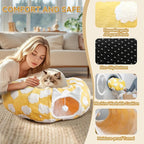Donut Cat Tunnel Bed with 4 Peekaboo Holes, Multi-Cat Play Tube & Cozy Cave, Plush Indoor Kitten Toy Tent, Machine Washable and Collapsible