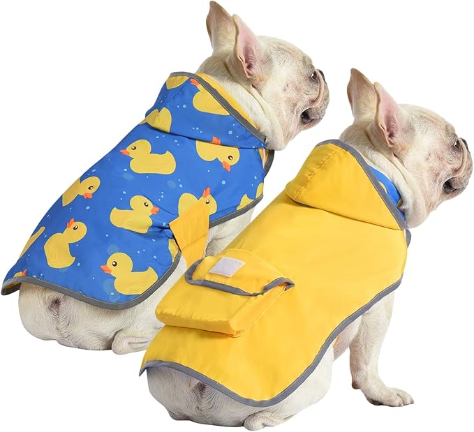 HDE Reversible Dog Raincoat Hooded Slicker Poncho Rain Coat Jacket for Small Medium Large Dogs Ducks Yellow - M