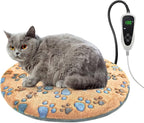 Cat Heating Pad, 16 in Round Heated Bed Smart Thermostatic Switch, Add Wire Rope Cat Carpet Puppy Whelping Supplies, Comes with a Plush Cloth Cover - Apricot