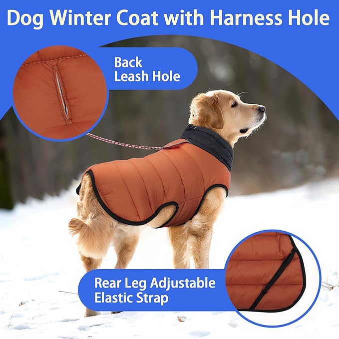 MIGOHI Lightweight Dog Coat, Windproof Dog Jacket, Puffer Jacket for Large Dogs, Padded Vest with Reflective Strips, Warm Snow Vest in Cold Weather, Easy On Hook & Loop Belly, Caramel, 3XL