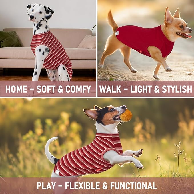 KYEESE 2Pack Waffle Dog Shirts for Large Dogs Stretchy T-Shirts Lightweight Tank Top Sleeveless Striped Shirt Vest Soft Breathable Pet Apparel, XXX-Large, Red+Striped