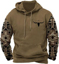 HOTYD Mens Western Aztec Sweatshirts Long Sleeve Fall Fashion Drawstring Pullover Vintage Graphic Cowboy Hoodie for Men