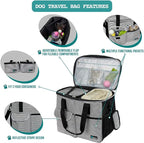 PetAmi Dog Travel Bag - Organizer with Food Container, Bowls & Accessories for Weekend Camping, Cat Diaper Bag (Stripe Black, Large)