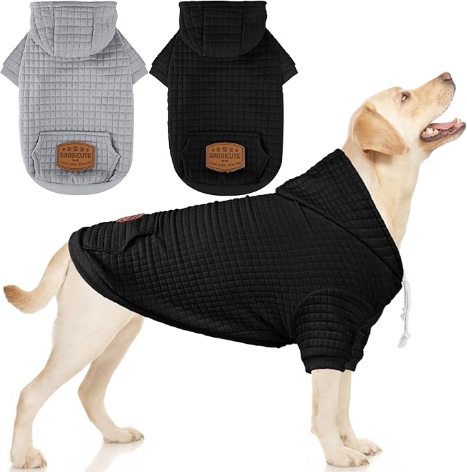 2 Pack Dog Hoodie Sweaters for Small Medium Dogs Warm Dog Clothes for Large Dogs Soft Waffle-Like Laminated Sweatshirt Bulldog (Black+Grey, XL (Back: 23.5",Chest: 32.5", Neck: 21"))