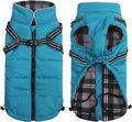 Geyecete Winter Warm Coat Waterproof Dog Jacket with Harness Traction Belt, Pet Outdoor Jacket for Small Dogs - Blue - XS