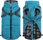 Geyecete Winter Warm Coat Waterproof Dog Jacket with Harness Traction Belt, Pet Outdoor Jacket for Small Dogs - Blue - XS