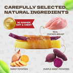Chicken Wrapped Double Sweet Potato Dog Treats, Real Chicken Jerky Training Treats High Protein Dog Soft Chews for Small Medium Large Dogs 10.58oz/ 12-15Pcs