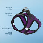 Best Pet Supplies Voyager Step-in Air Harness - All Weather Mesh, Reflective, No Pull Harness for Dogs, Cats - Secure with Hook & Loop Fastener, Buckle, Double D-Rings - Purple/Black Trim, XXXS