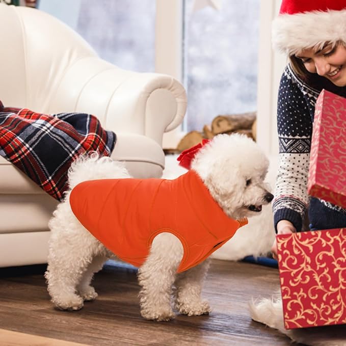 ASENKU Dog Winter Coat - Waterproof Windproof Dog Jacket, Warm Snowproof Doggie Puffer Vest for Cold Weather, Lightweight Snow Coats for Small Medium Large Dogs(Orange, XS)