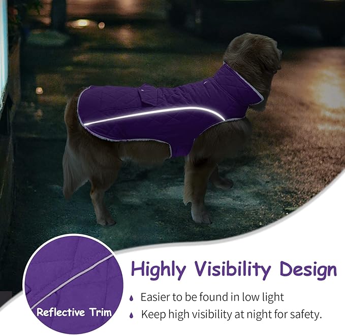 Malier Dog Winter Coat, Windproof Dog Cold Weather Coats with Real Pocket, Winter Extra Warm Pet Coat Fleece Jacket Reflective Clothes for Small Medium Large Dogs and Puppy (Purple, X-Large)