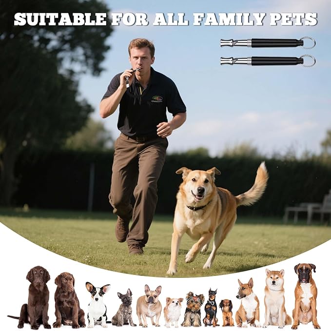 2 PCS Dog Whistles,Professional Recall Dog Training Whistle with Lanyard,Adjustable Ultrasonic Silent Dog Recall Whistles,Dog Whistle to Stop Barking Neighbors Dog,Dog Barking Stopper (Black+Black)