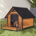 Dog House with Heating Pad, Weatherproof Outdoor Kennel for Large Dogs, Chew-Resistant Iron Frame & Asphalt Roof (Wood, XL)