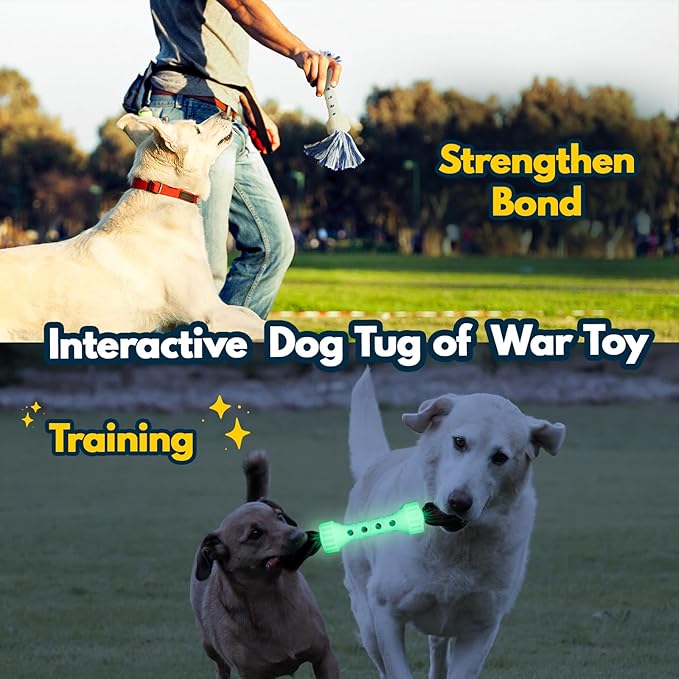 Indestructible Dog Rope Toy for Aggressive Chewers | Glow-in-The-Dark Tug of War Toy for Medium/Large Breeds | Durable TPR & Cotton Rope Chew Teething Fetch Toy