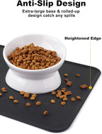 LoeJan Elevated Cat Food Bowl, 5 Oz Ceramic Raised and Tilted Water Bowl, Anti Vomiting and Protect Pets' Spines Dishes for Small Dog, Fat Faced Cat, Kitten (White & Grey)