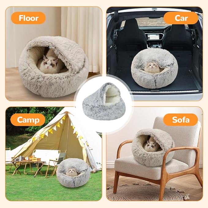 Lapcatz Nest Bed, 2026 Upgraded Cat Beds for Indoor Cats, Portable Fluffy Pet Bed, Durable Covered Cat Bed for Indoor Use, Soft Puppy Bed for Pet Owners (Pink, Small)