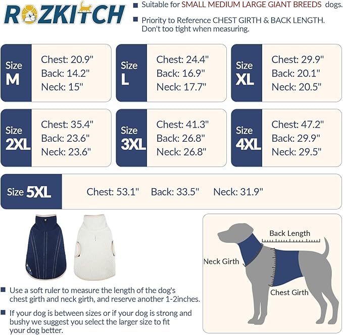 ROZKITCH Reversible Fleece Dog Jacket, Super Warm Sherpa Sweater with Leash Hole & Embroidery, Adjustable Double-Sided Plush Vest for Medium Breeds Outdoor Indoor DarkBlue L