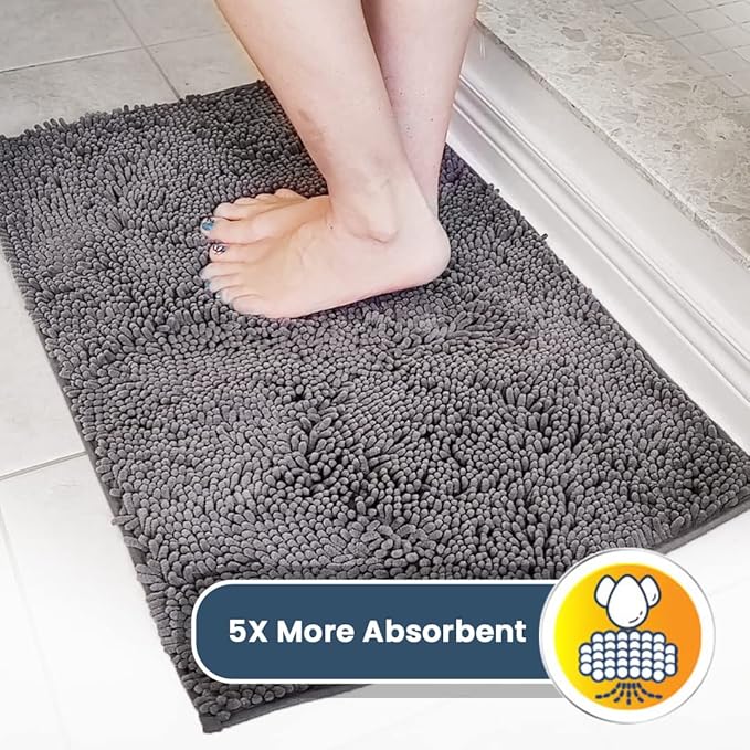 Muddy Mat® Shown on TV – Super Absorbent Microfiber Dog Door Mat for Muddy Paws, Non-Slip Washable Pet Rug, Quick Dry Chenille Entryway Carpet, Machine Washable Indoor Outdoor mat, Grey 28"x18"