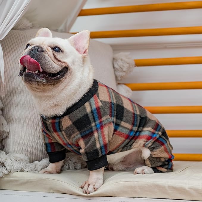 SCENEREAL Fall Dog Pajamas for Small Medium, Thanksgiving Puppy Sweater, Soft and Warm Pet Clothes, Onesie Outfits for Doggie Winter, Thanksgiving Christmas Jammies Pjs, Brown