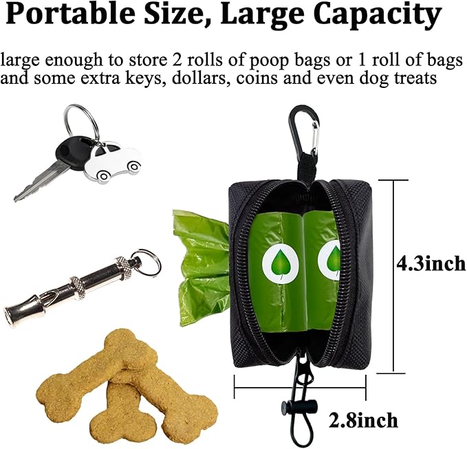 Dog Poop Bag Holder for Leash, 2 in 1 Dog Waste Bag Dispenser & Holder, Plus 15 Poop Bags