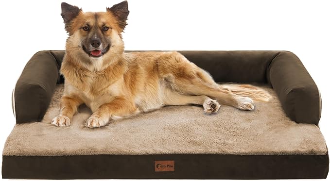 Orthopedic Dog Beds for Large Sized Dogs, Waterproof Egg Crate Foam Large Dog Couch Beds with Comfy Bolster 36x27Inch, Washable Pet Beds with Removable Cover and Nonskid Bottom, Brown
