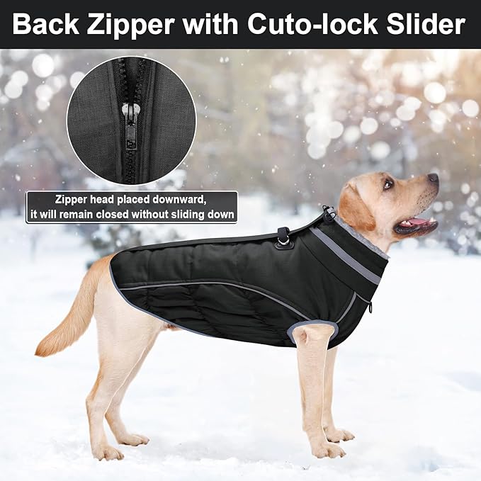 Malier Dog Coat, Reflective Dog Jacket Waterproof Windproof Puppy Cold Weather Coats with Harness Built in, Winter Extra Warm Pet Coat Fleece Vest for Small Large Pets and Puppy (Black, X-Small)