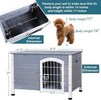 Petsfit Small Dog House for Small Dogs Indoor, Wooden Dog House with Elevated Floor&Anti-Slip Bottom, 31.5''L×21.5''W×21''H