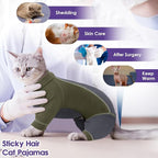 SUNFURA Hair Sticky Cat Clothes, Cat Sweater for Cats Only, 4-Legged Fleece Sweaters Kitten Pajamas Reduce Shedding Fur, Warm Pullover Shirts for Cats, Army Green M