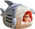 QWINEE Cat Mat Shark-Shaped Kennel Kitten Bed Hideout House Warm Soft Comfortable Semi-Closed Cat Dog Nest Blue S