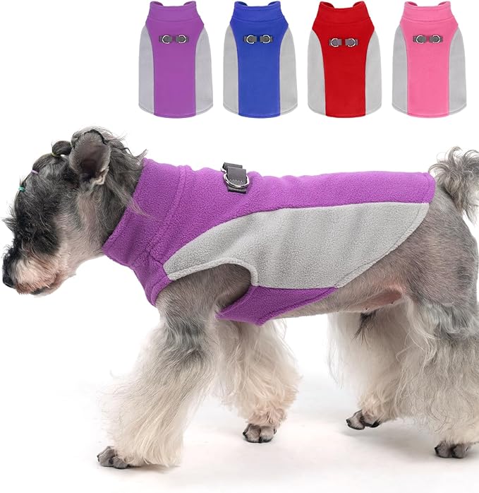 KOOLTAIL Small Dog Sweater - Dog Fleece Vest Jacket with Leash D-Ring for Small Medium Dogs, Soft Pullover Winter Warm Cold Weather Coats, Pet Fall Clothes Outfit for Puppy Cat Boys&Girls, Purple M