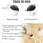 Migipaws Interactive Cat Ball Toy Set, Fun Tracker, Automatic Rolling Chase Ball with Fluffy Tail, A Small Mice, Rechargeable (White)
