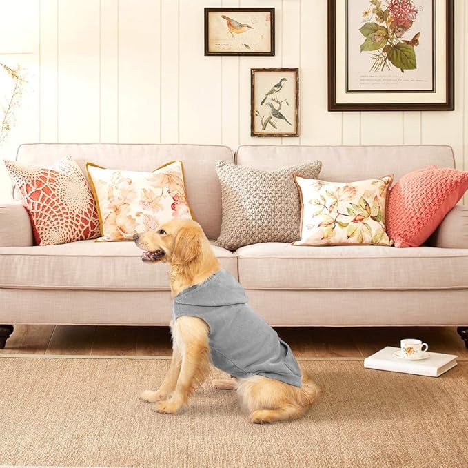 EXPAWLORER Dog Hoodie Fleece Sweater Vest, Hooded Dog Sweatshirt Fall Winter Pet Clothes with Leash Ring, Sleeveless Warm Cozy Puppy Clothing for Cat Small Medium Large Dogs Girl Boy, Grey M