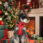 Beirui Cute Small Dog Harness Collar and Leash Set with Bowtie, Soft Adjustable Plaid Puppy Harness for Small Sized Dogs Cats Walks Parties and Photoshoots(Red,S:Chest 17-23")