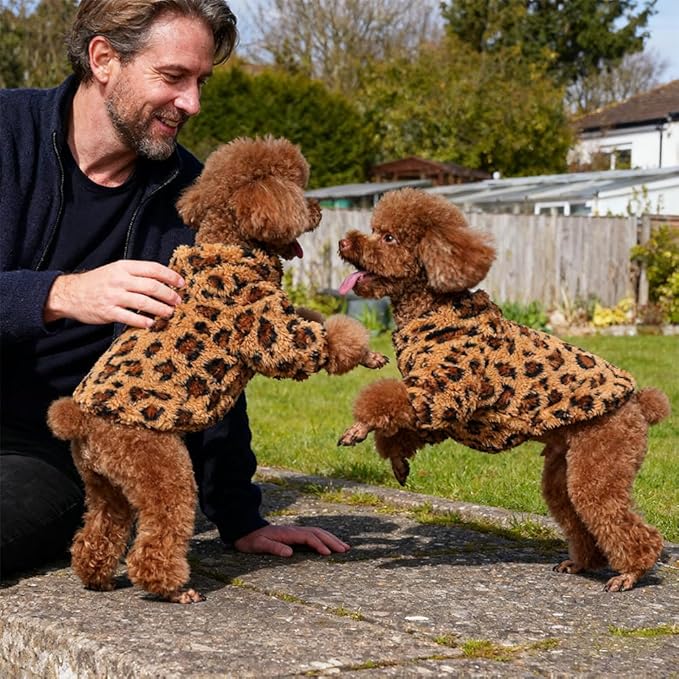 GreenJoy Leopard Print Dog Sweater – Stretchy Fleece Dog Turtleneck Sweatshirt for Puppies & Cats, Soft & Warm Pet Winter Clothes for Small, Medium & Large Dogs (Coffee Brown, Small)