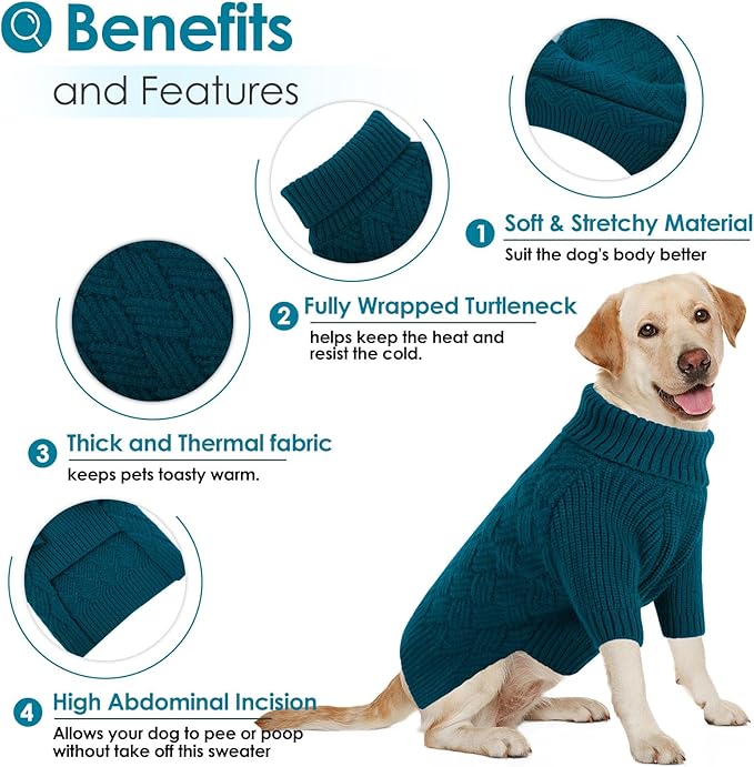 AOFITEE XL Dog Sweater, Dog Sweater Large Size Dogs, Large Dogs Sweaters for Female Male, Turtleneck Thick Warm Knitted Winter Fall Pet Sweatshirt, Solid Pet Halloween Costume, XLarge