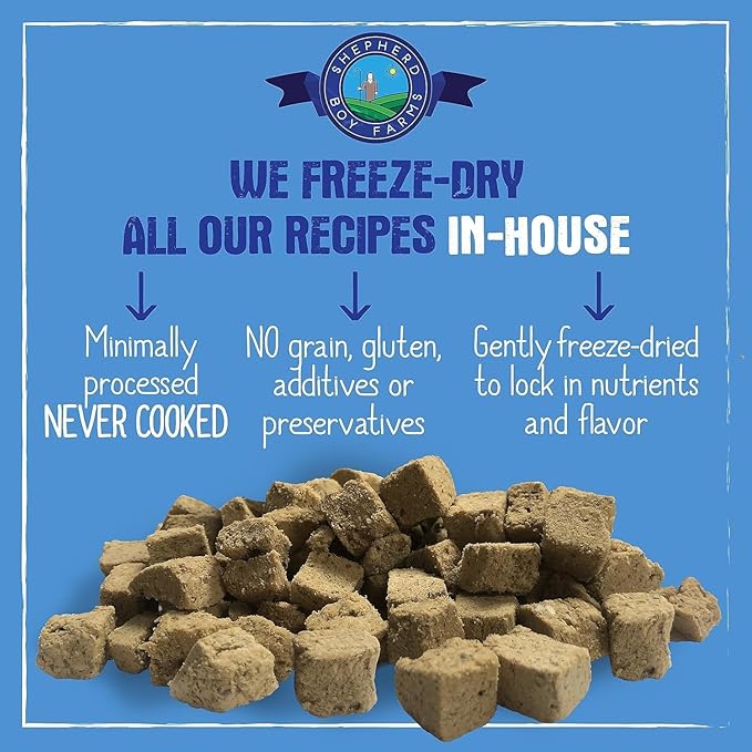 Shepherd Boy Farms Freeze Dried Raw Dog Food, Pork Recipe, All Natural, No Synthetics, Made in USA with Goat's Milk & Organic Produce, High Protein, Complete Meal (48oz)