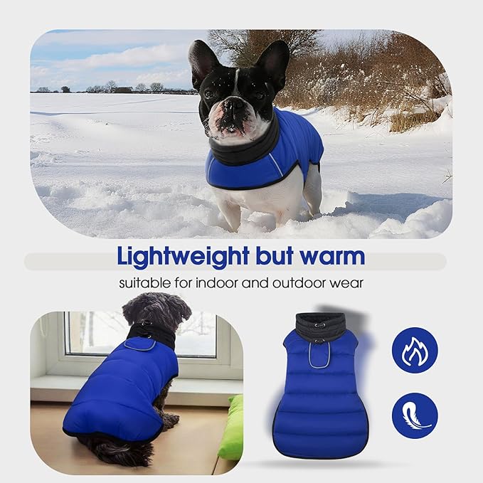 IDOMIK Dog Winter Coat, Warm Waterproof Dog Puffer Jacket with Harness Hole, Adjustable Reflective Snow Jacket Vest with Turtleneck, Pet Cold Weather Coats for Large Dogs,Blue,XL