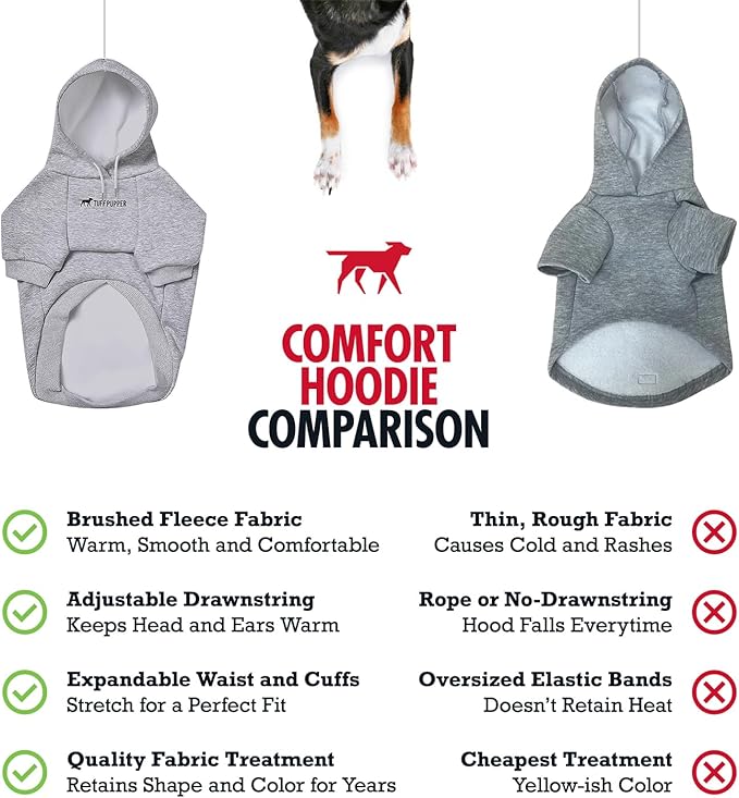 Tuff Pupper Dog Hoodie | Premium Quality 100% Organic Cotton | Ultra Soft Interior for Superior Comfort | Elastic Cuffs & Drawstring for Warmth | Stretch Fit Suitable for All Breeds (Gray, 3XL)