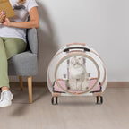 Cat Backpack Carrier, Transparent & Fully Breathable Hard cat Carrier with Rolling Wheels for Kitty Small Dog up to 19lbs, Multiple Carrying Options, Perfect for Travel Hiking, Pink, Clear