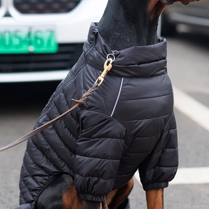 lovelonglong Dog Coat Dog Warm Jacket, 4 Legs Covered Waterproof Windproof Reflective Warm Dog Vest, Zippered Adjustable Outdoor Dog Snow Jacket for Small Medium Large Dogs Black XXL