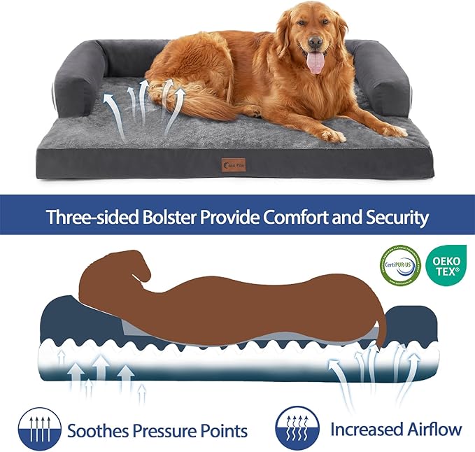 Orthopedic XXL Dog Beds, Waterproof Egg Crate Foam Big Pet Bed for All Breed Sized Dogs 53x42Inch, Washable Extra Large Dog Couch Bed with Removable Cover and Non-Slip Bottom, Dark Grey